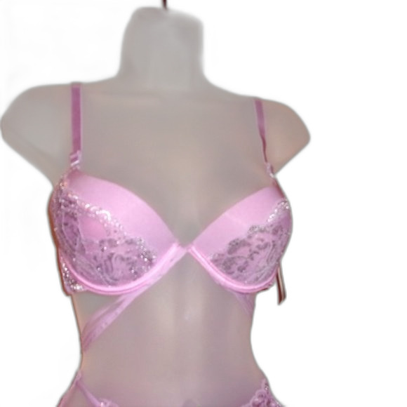 Youmita 34B Lavender Mist Metallic Lace Bra & Small Coordinating Boyshort NWT - Picture 9 of 13